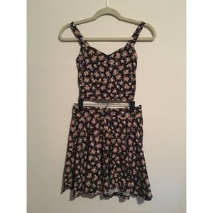 Urban Outfitters Black Floral Skirt Set